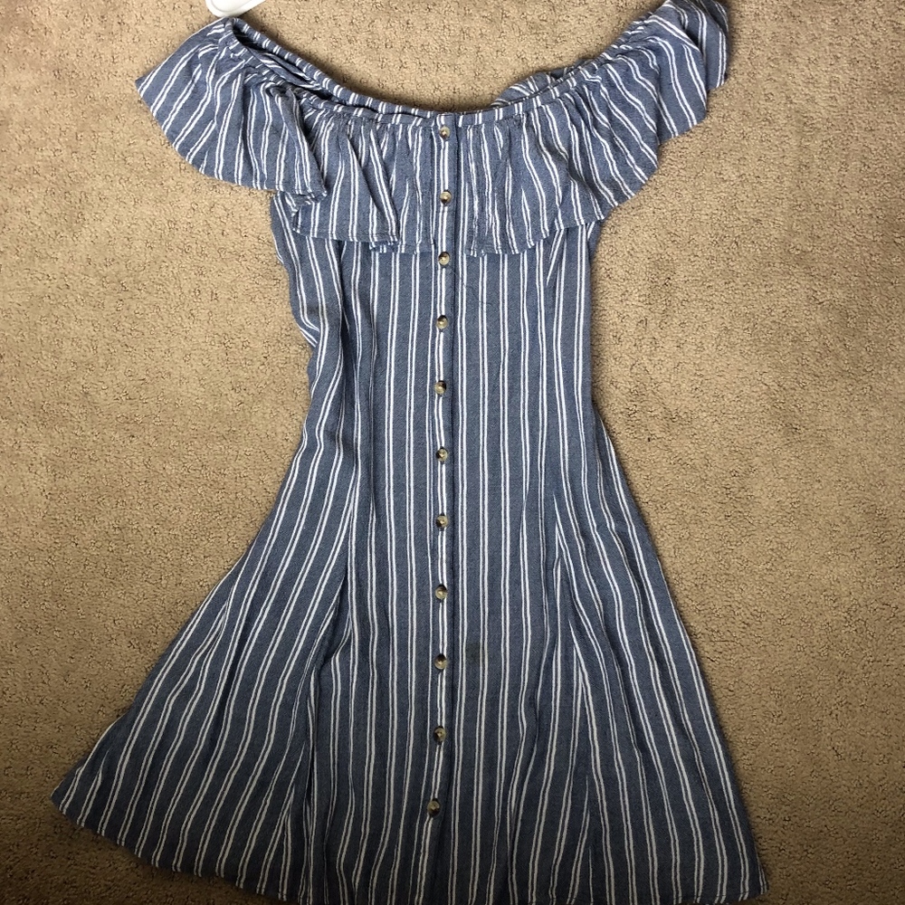 Off the shoulder blue striped dress